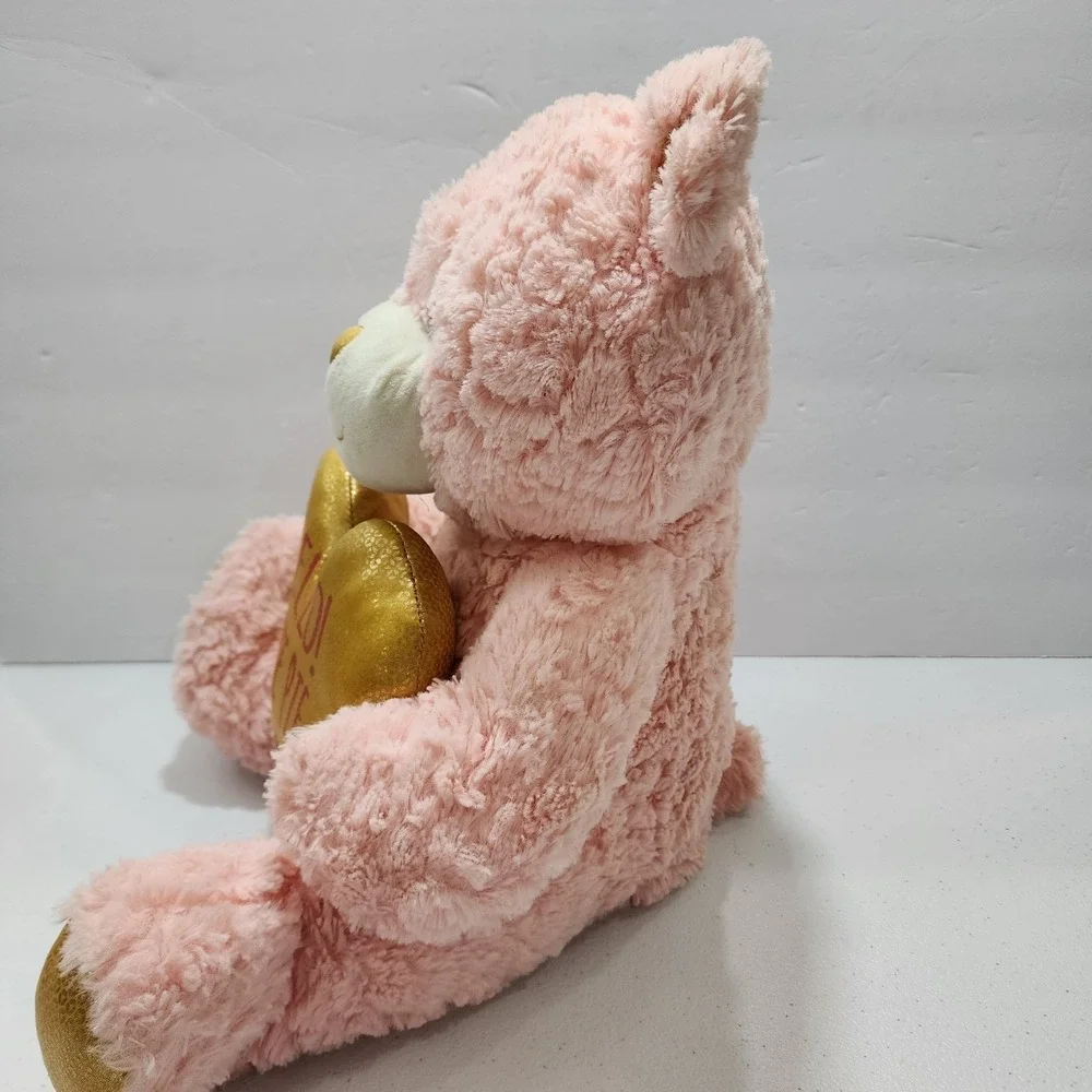 Animal Adventures Valentine Plush Hello Cutie Pie Pink Bear Gold Heart 12'